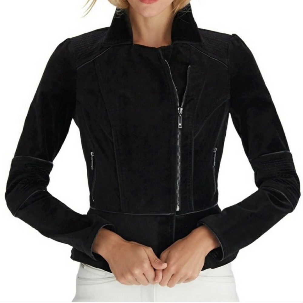 WHBM Velvet Peplum Moto Jacket